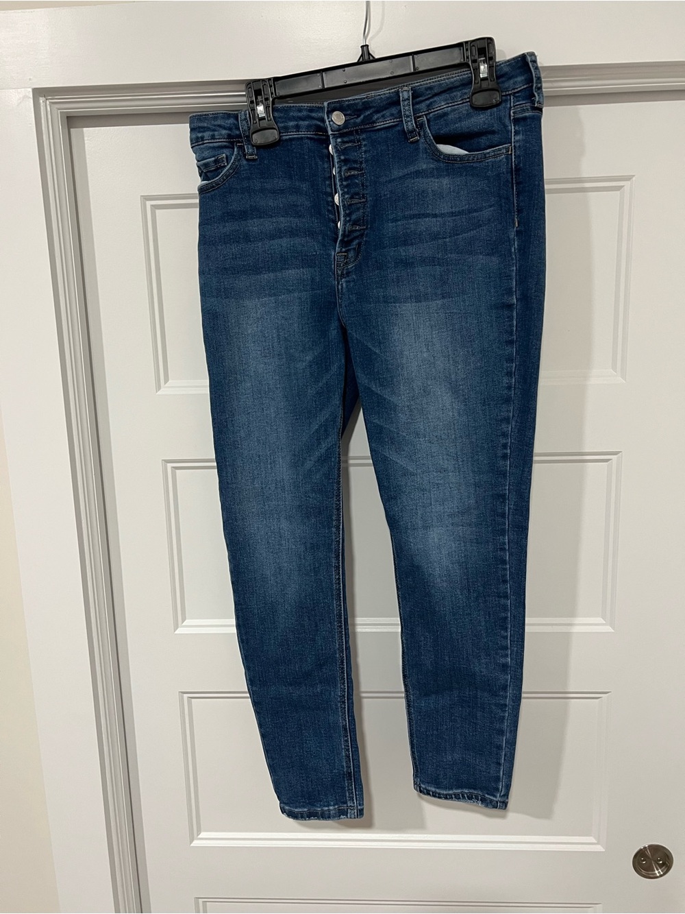 Women's Dark Blue Skinny Jeans with Button Fly